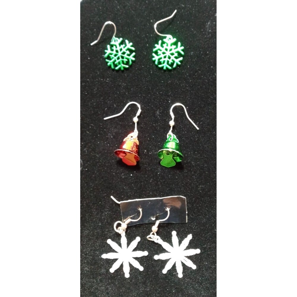 New Christmas Earrings Glitter Star, Bells & Snowflake Dangle Earrings Set of 3